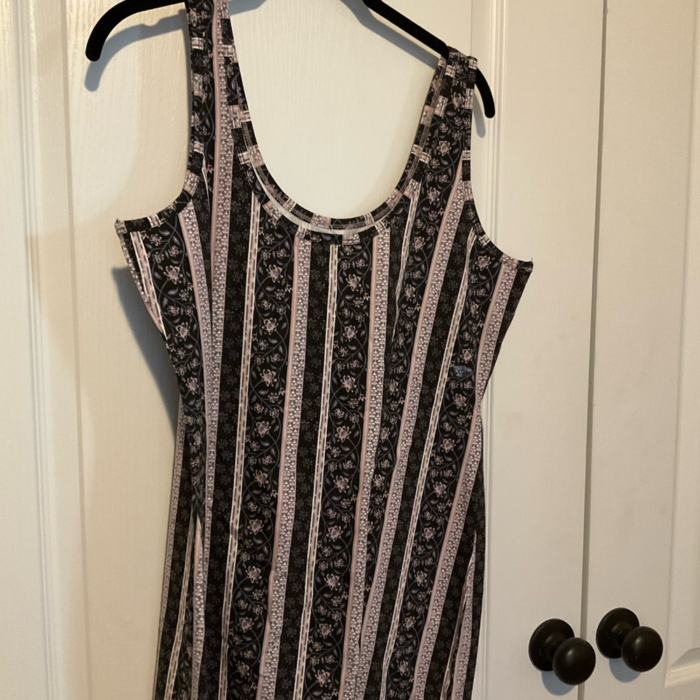 Maurices Black and Light Pink Striped Floral Tank Dress
